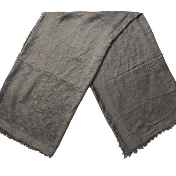 LOUIS VUITTON LV Slate Gray Monogram Shawl Scarf Wrap - Picture 1 of 7